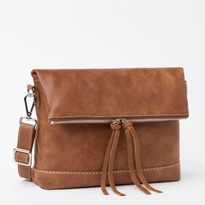 Roots Tribe Leather Fold Over Tassel Shoulder Bag